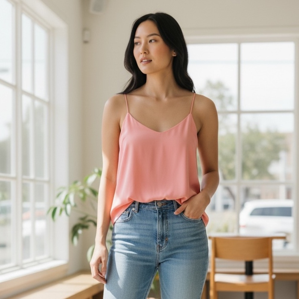 LOFT Coral Pink Silk Spaghetti Strap Cami